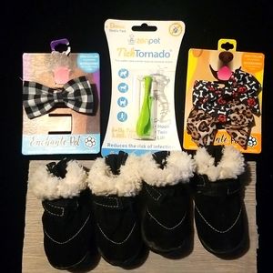 Dog booties bow collars and tick tornado 2 items 1 is open booties used